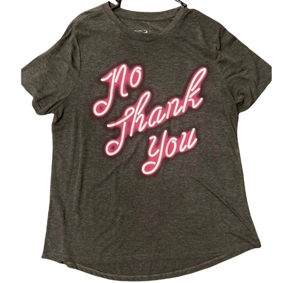 Super Soft Size 1X “No Thank You” Gray & Pink Graphics T-Shirt - EUC - Picture 1 of 4